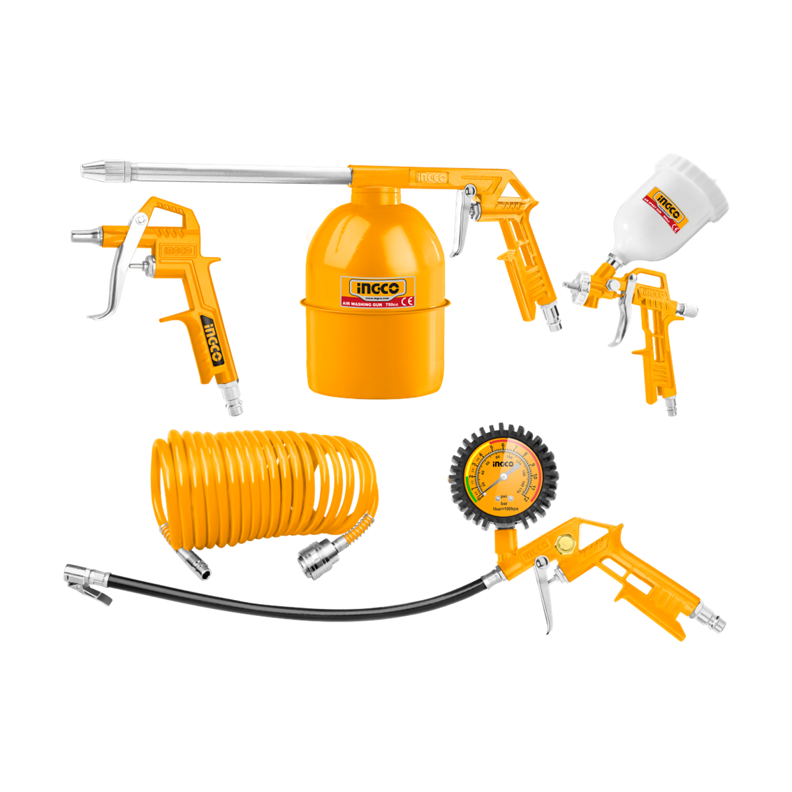 Kit Pistola P/Compressor De Ar C/5pc Ingco AKT0053-1