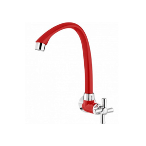 Torneira de Parede ABS Bica Alta Móvel Vermelha e Cromado Tigre