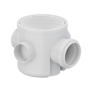 Caixa Sifonada Montada c/ Grelha e Porta Grelha Redonda DN 100x100x50 (com 3 entradas)