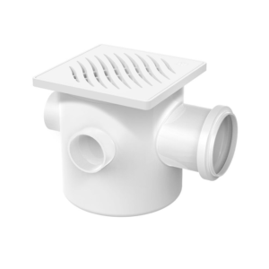 Caixa Sifonada Montada c/ Grelha e Porta Grelha Quadrado DN 100x100x50 (com 3 entradas)