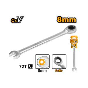 "	CHAVE COMBINADA COM CATRACA CR-V 08MM INGCO HCSPAR081"