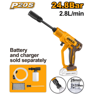 LAVADORA DE ALTA PRESSÃO À BATERIA ÍON-LÍTIO 20V INGCO (NAO ACOMPANHA BATERIA) CPWLI2036