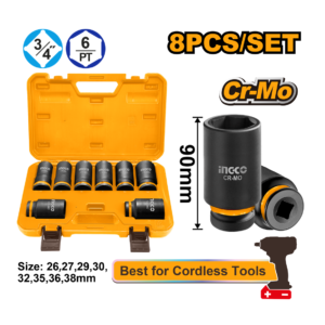 JOGO SOQUETE IMPACTO 3/4" 90MM C/8PC INGCO Ref: HKISSD34082L