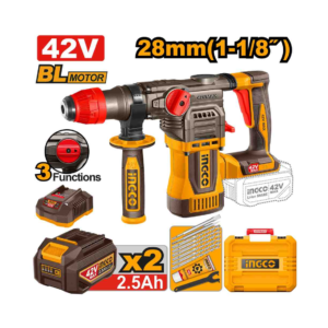 MARTELETE ROTATIVO BRUSHLESS INDUSTRIAL 4.5J 28MM À BATERIA 42V INGCO C/2 BAT 2.5A.h INGCO CRHLI422882