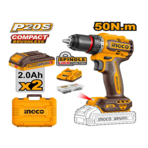 PARAFUSADEIRA E FURADEIRA 1/2”50N.m À BATERIA ÍON-LÍTIO 20V C/2 BAT 2.0Ah INGCO CDLI205062