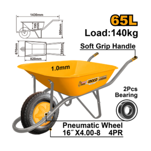 CARRINHO DE MAO 65L PNEU C/CAMERA CAPAC 140KG CHAPA 1,00MM INGCO HHWB4010P