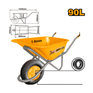 CARRINHO DE MAO 90L PNEU MACICO CAPAC 160KG CHAPA 1,00MM INGCO HHWB418GP